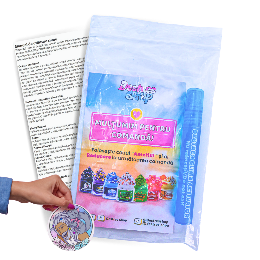 Kit de Îngrijire pentru Slime DestresShop, activator 9 ml, manual și sticker